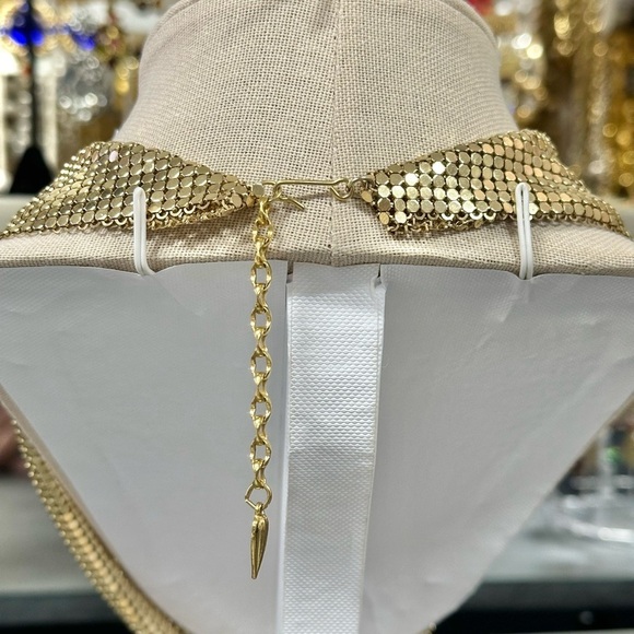 Vintage Signed Whiting & Davis Disco Gold Plated Mesh 70'S Necklace - Picture 5 of 5